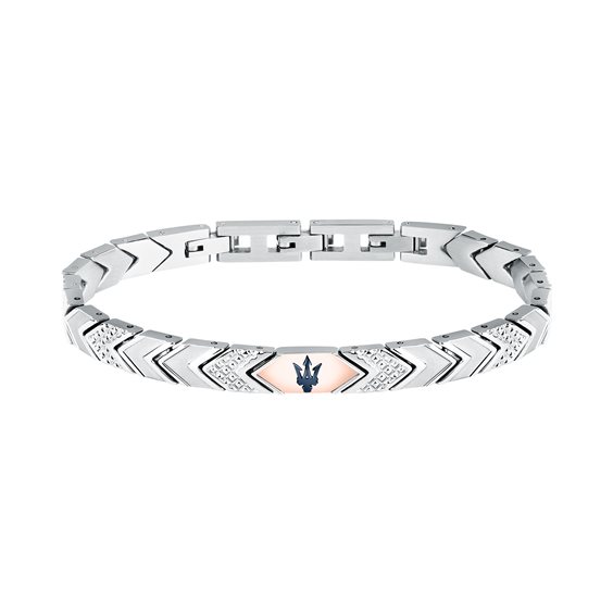 Maserati Bracciale Uomo ICONIC In Acciaio Con Dettaglio Oro - Lunghezza 21.5 Cm, Chiusura A Fibbia - Gioiello Elegante E Sportivo